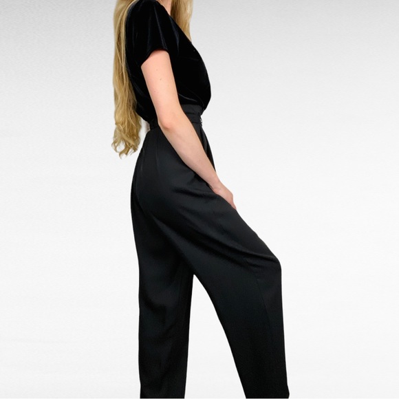 VINTAGE | 1980’s JR Nites by Caliendo Black Beaded Velvet Belted Retro Jumpsuit - Picture 2 of 12